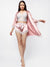 Solid Crop Top, Short and Coat Satin Night Wear Set For Women