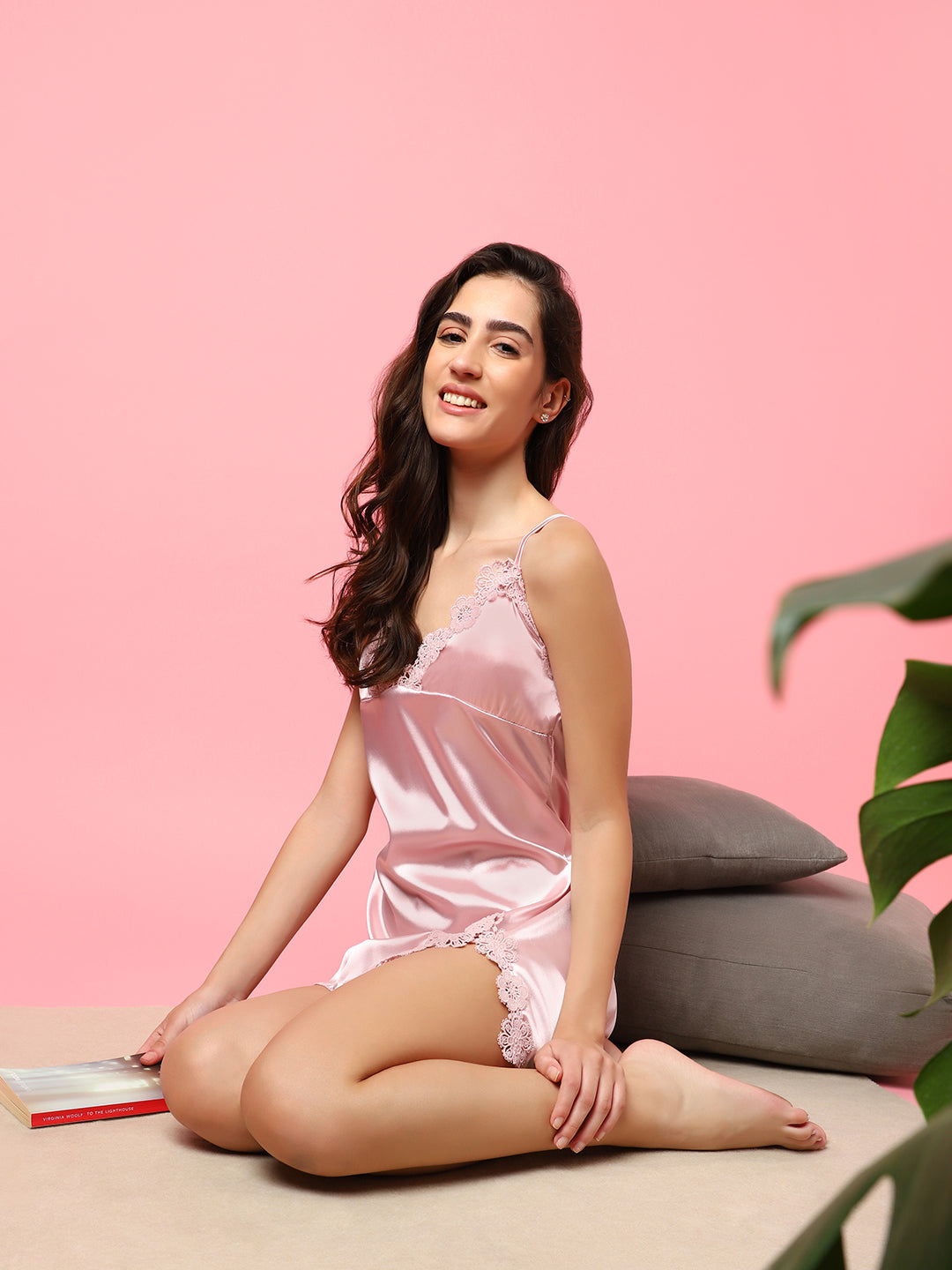 Solid Dress, Top, Short & Coat Satin Night Wear Set