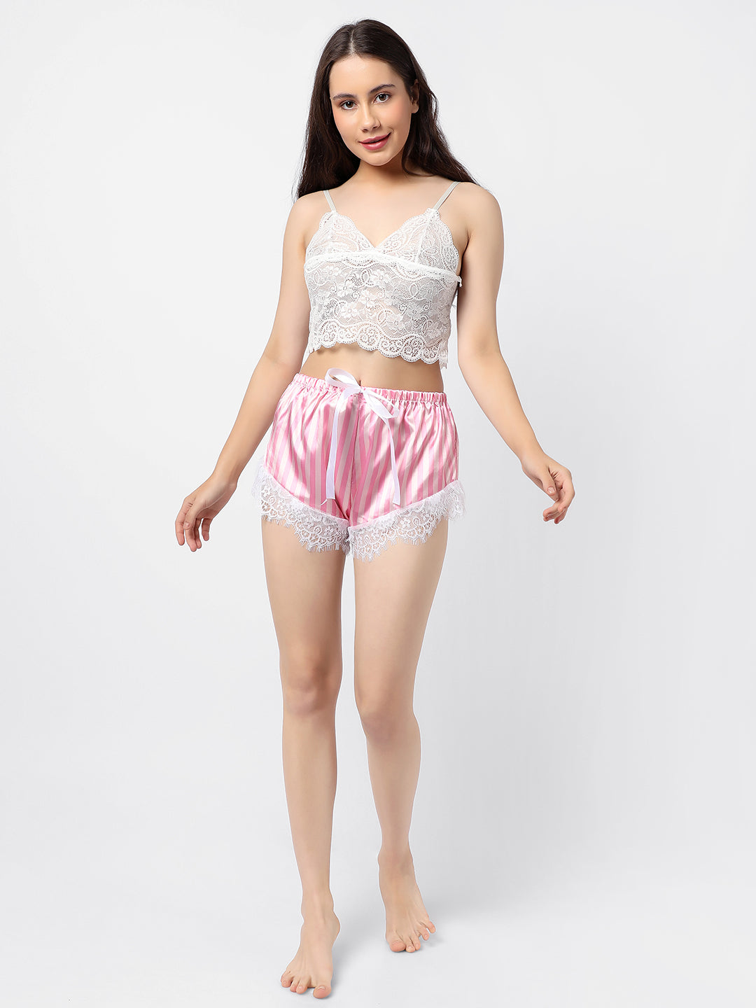 Solid Crop Top, Short Coat Satin Night Wear Set