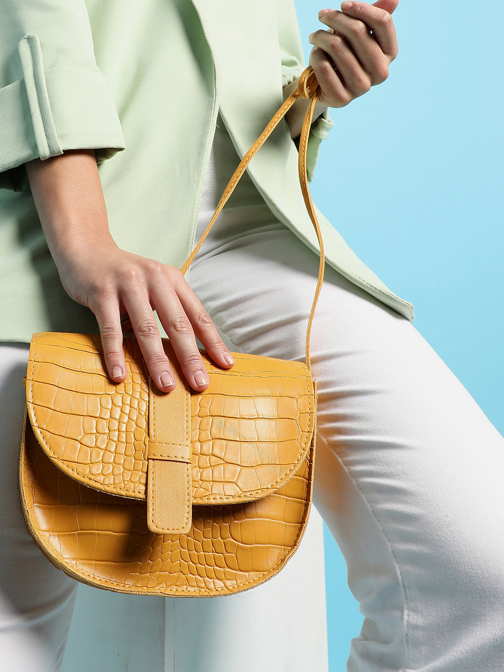 Croco Yellow Cross Body Bag