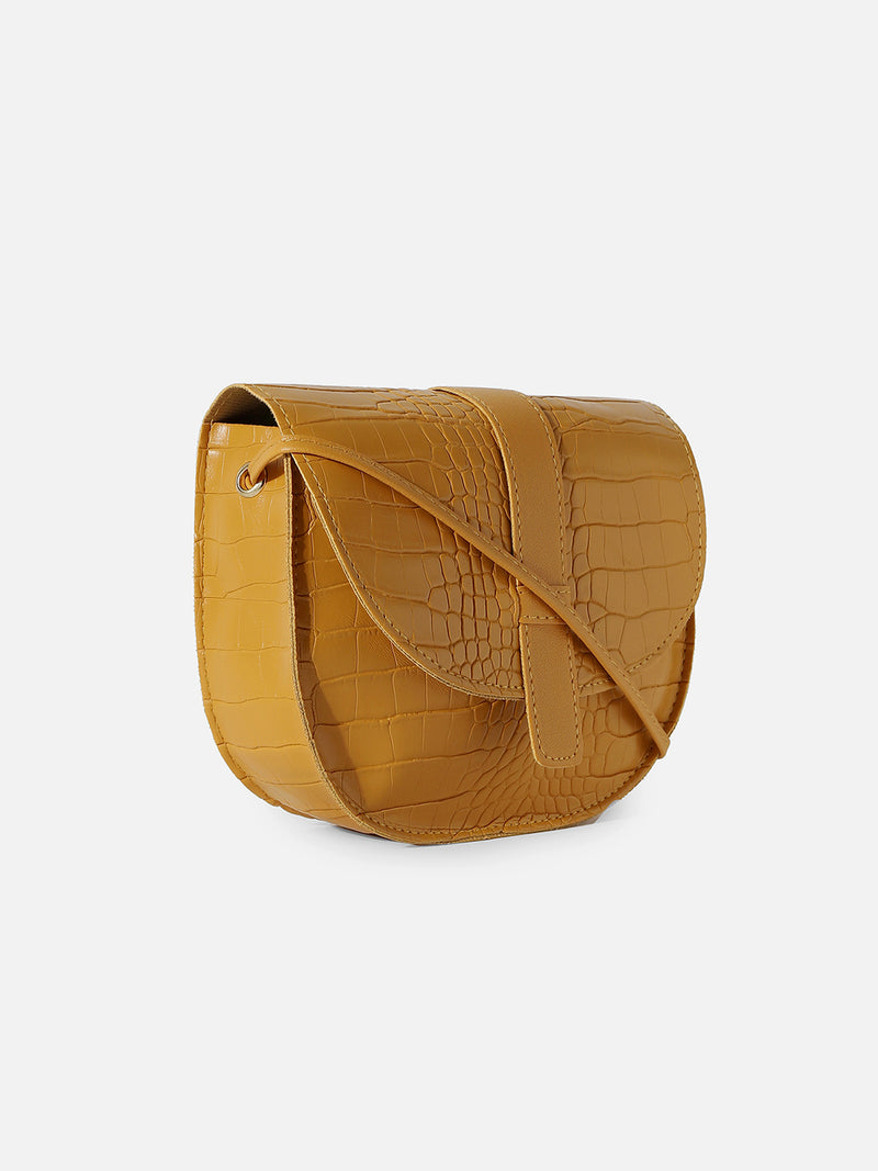 Croco Yellow Cross Body Bag