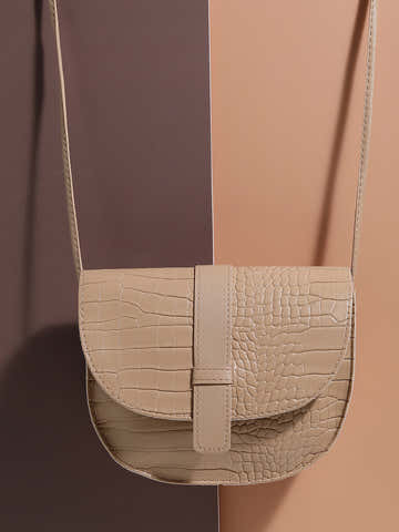 Croco Beige Cross Body Bag