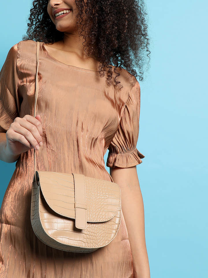 Croco Beige Cross Body Bag