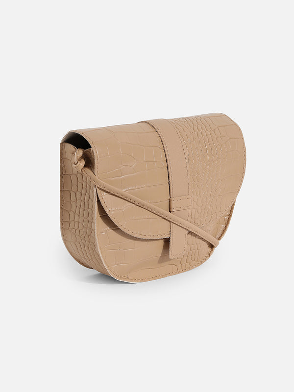 Croco Beige Cross Body Bag