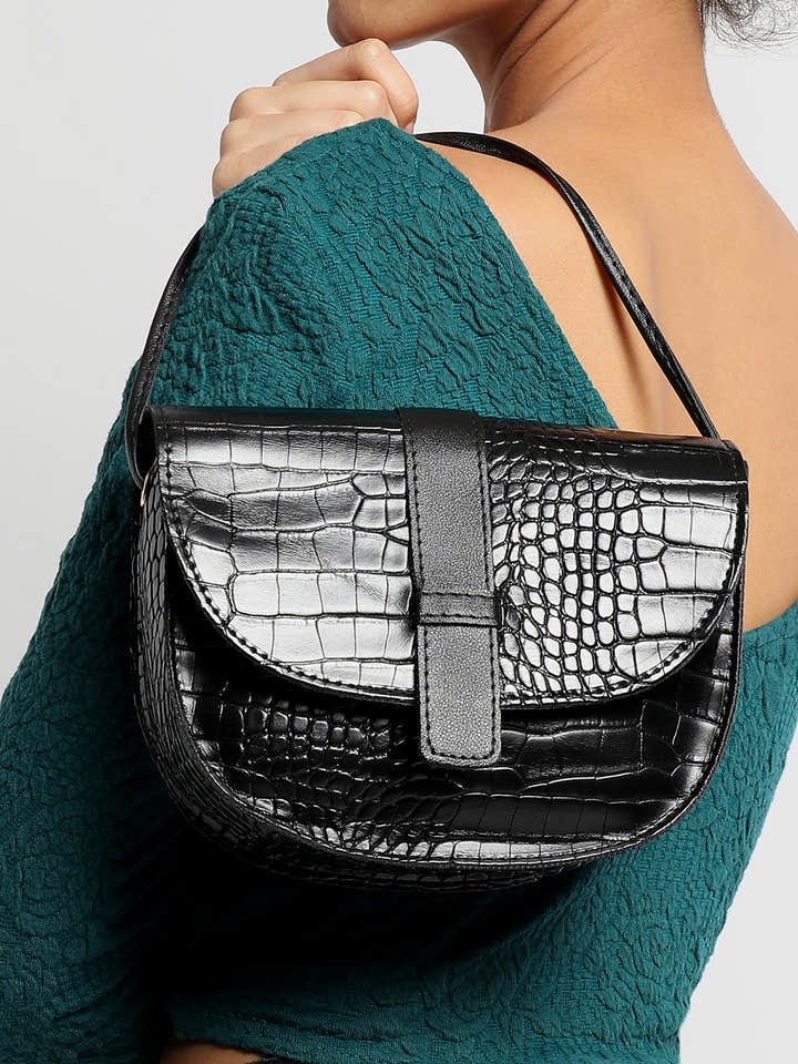 Croco Black Cross Body Bag