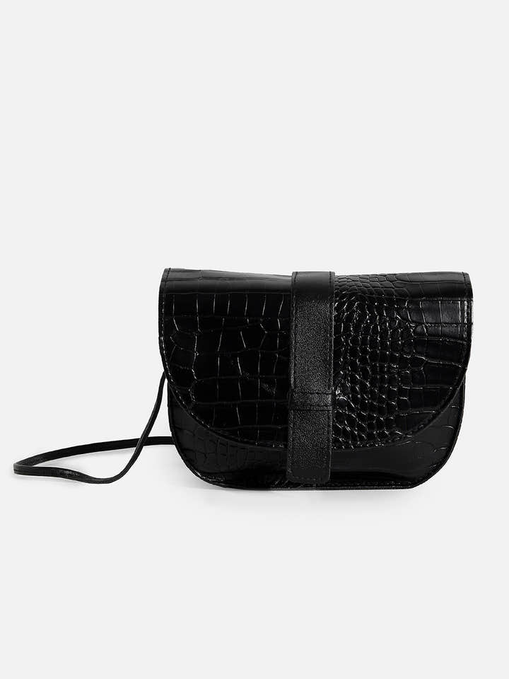 Croco Black Cross Body Bag