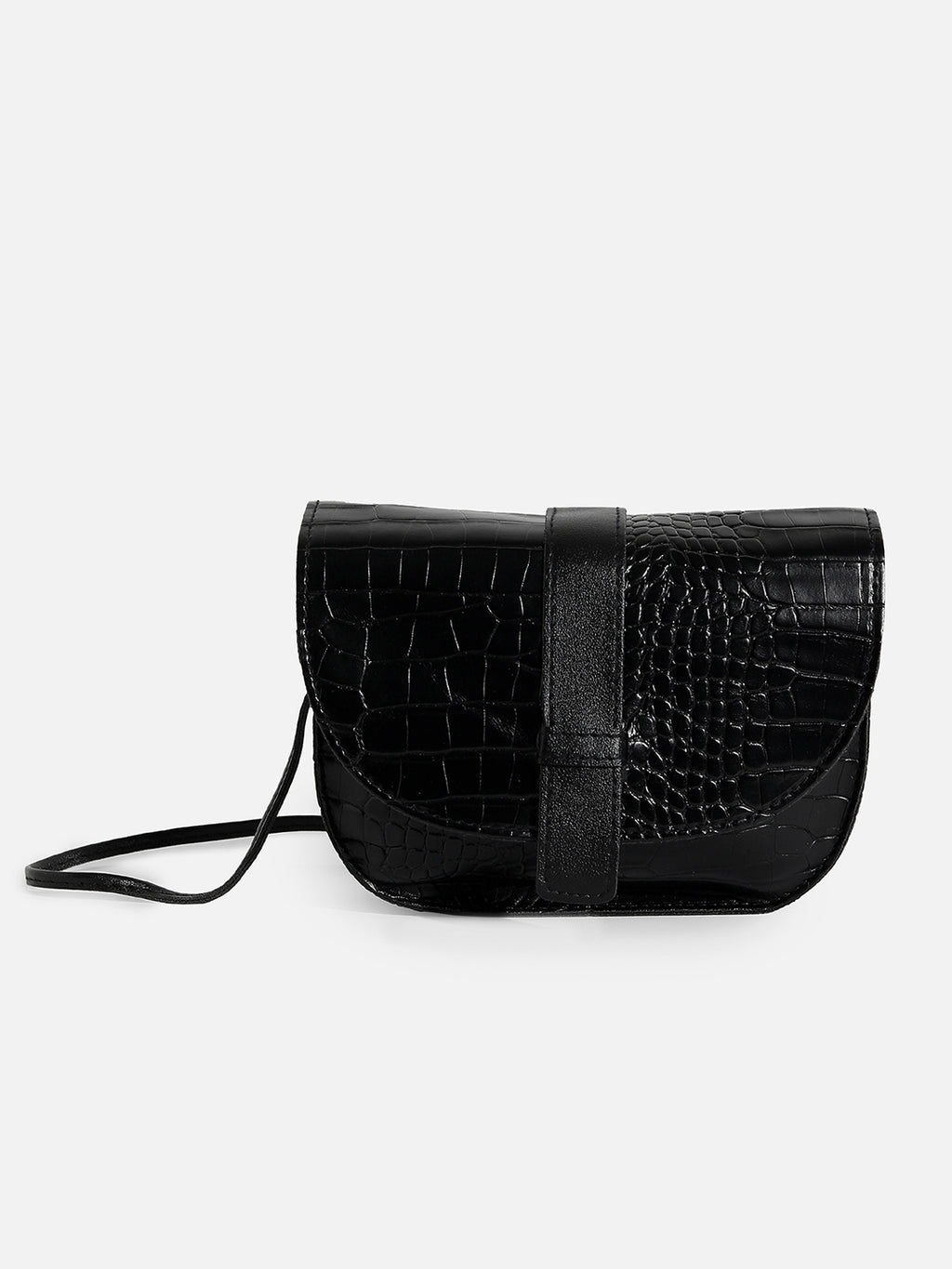 Croco Black Cross Body Bag