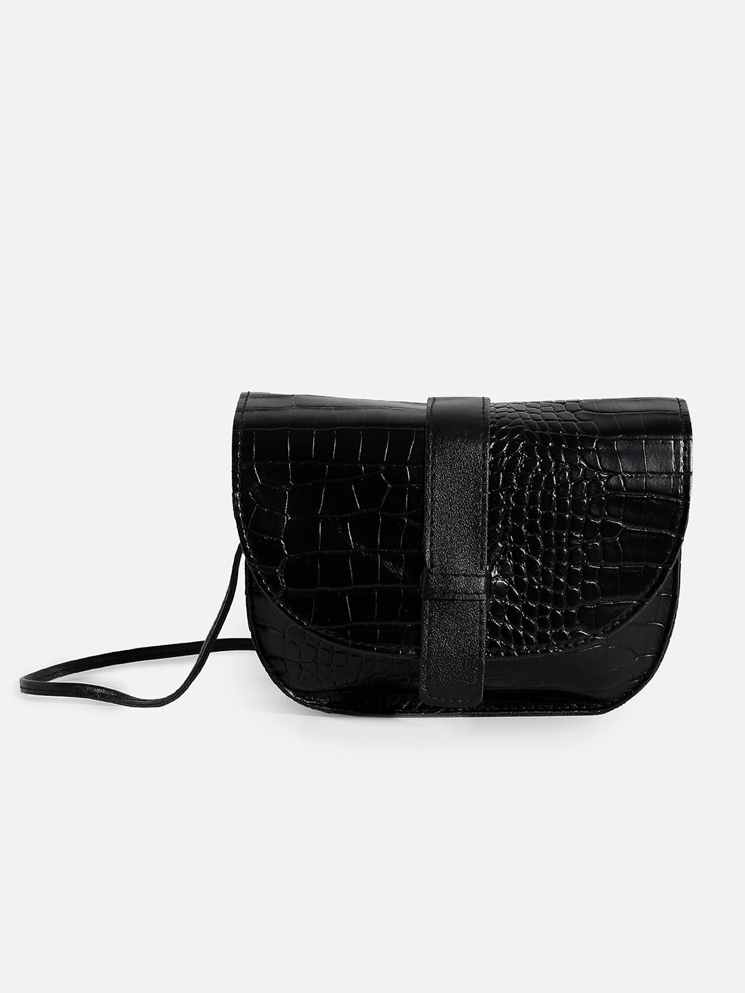 Croco Black Cross Body Bag