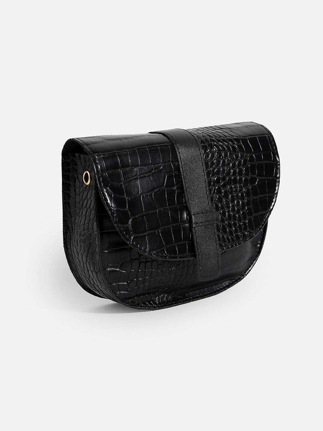 Croco Black Cross Body Bag