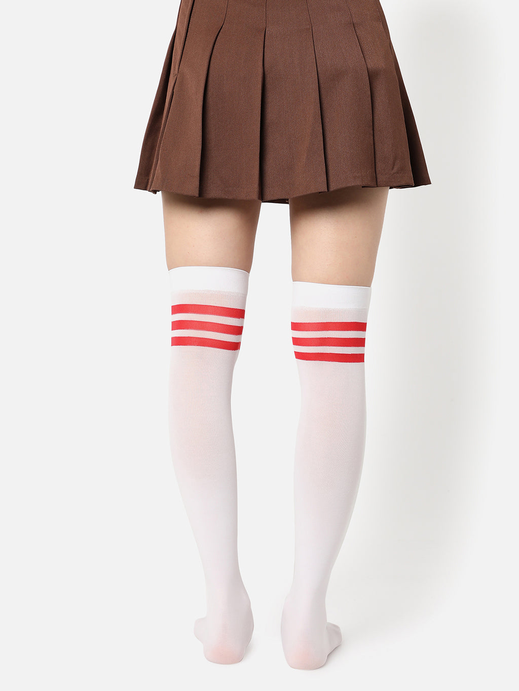 White Stripe Solid Thigh High Stockings