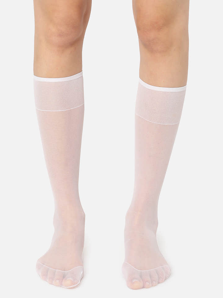 White Solid Sheer Calf Length Socks