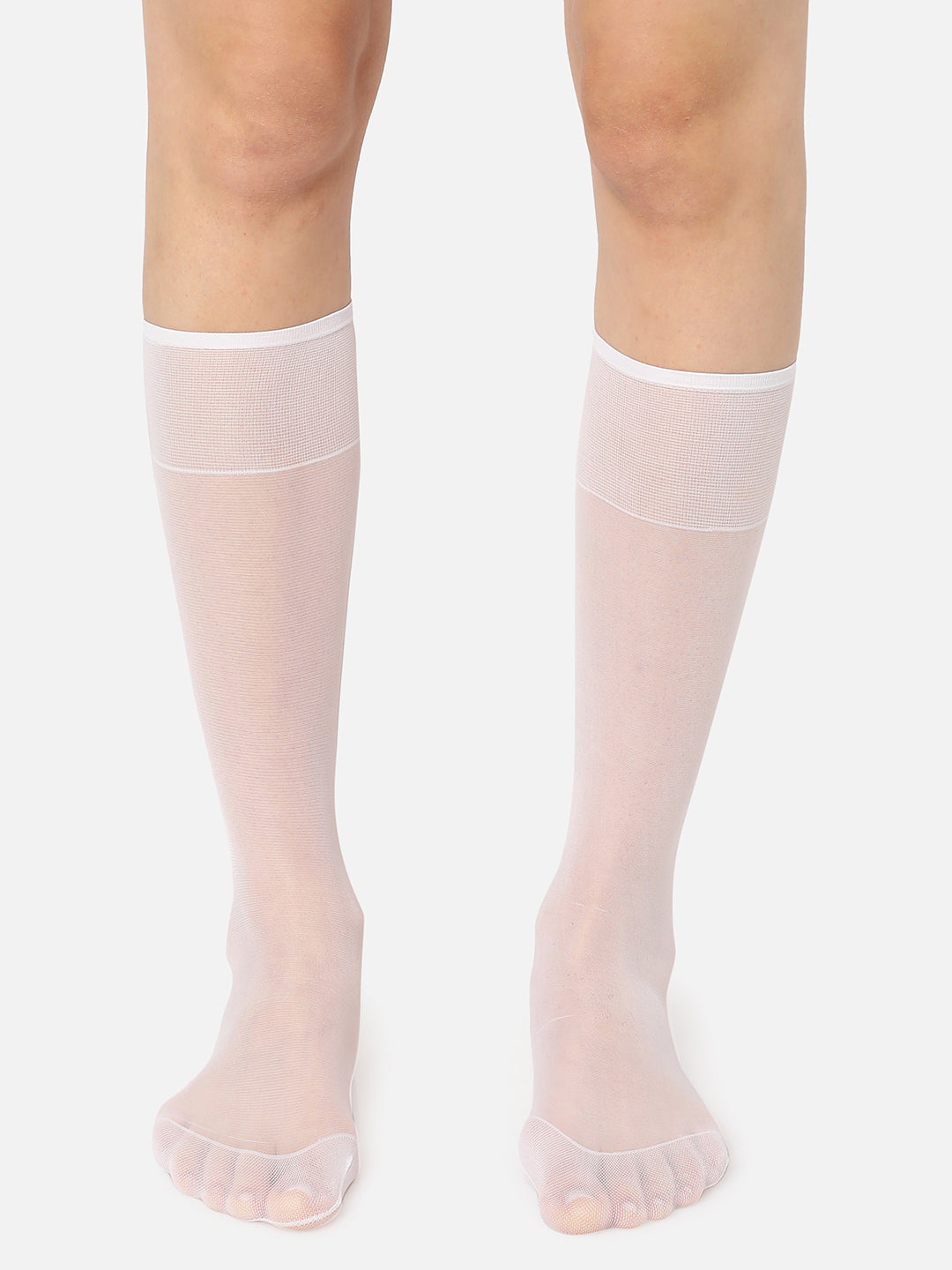 White Solid Sheer Calf Length Socks