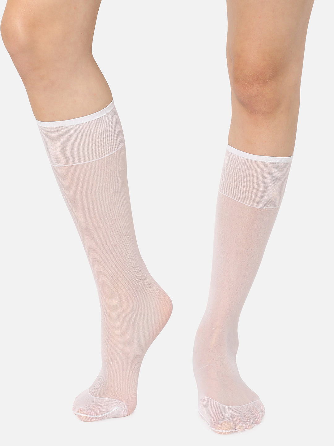 White Solid Sheer Calf Length Socks