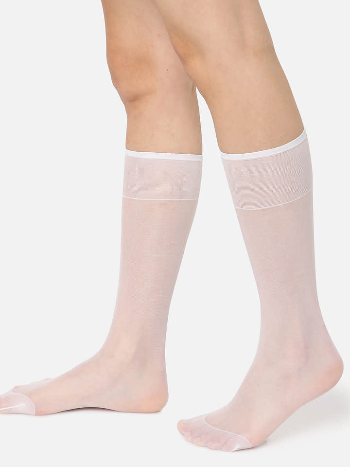 White Solid Sheer Calf Length Socks