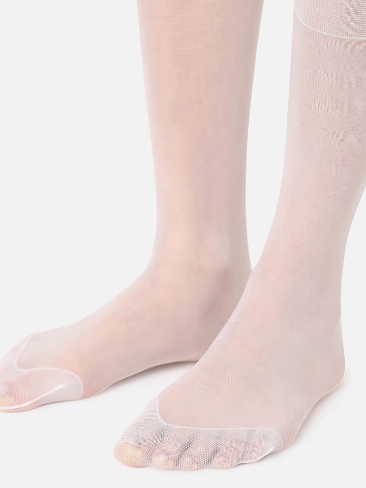 White Solid Sheer Calf Length Socks