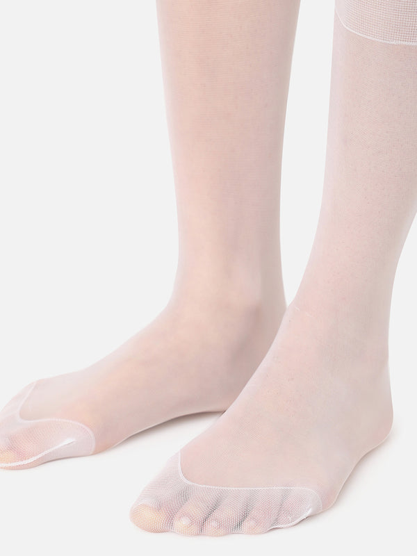 White Solid Sheer Calf Length Socks