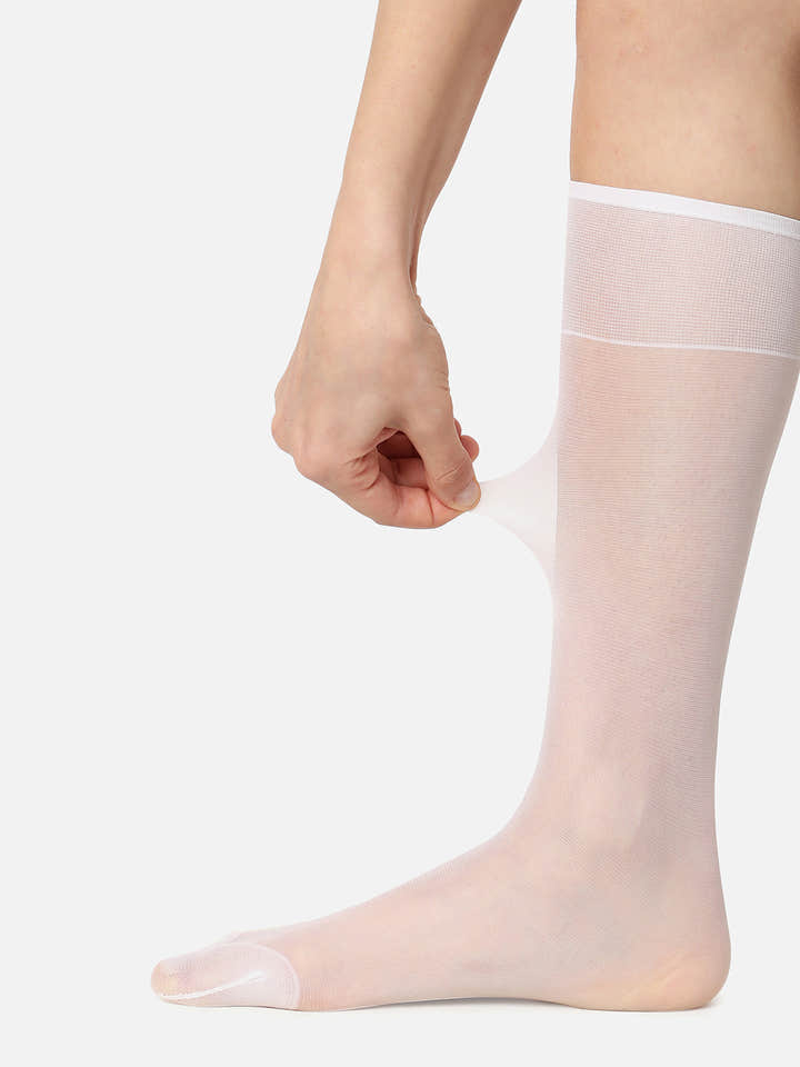 White Solid Sheer Calf Length Socks