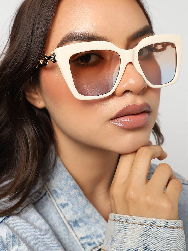 White Frame Gold Stem Cat Eye Sunglass