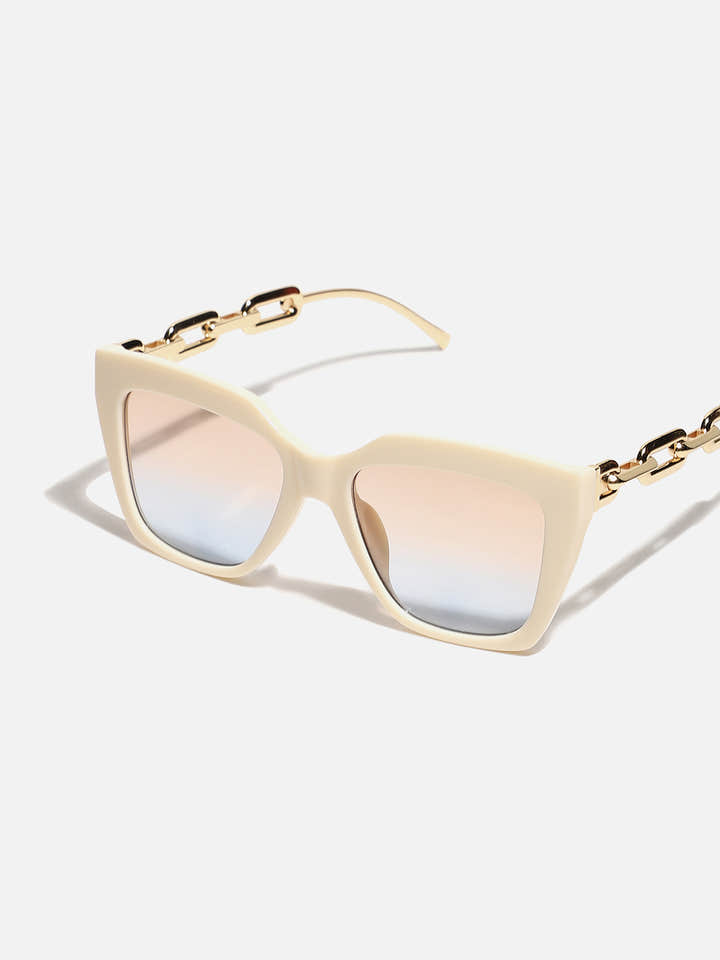 WHITE FRAME GOLD STEM CAT EYE SUNGLASS