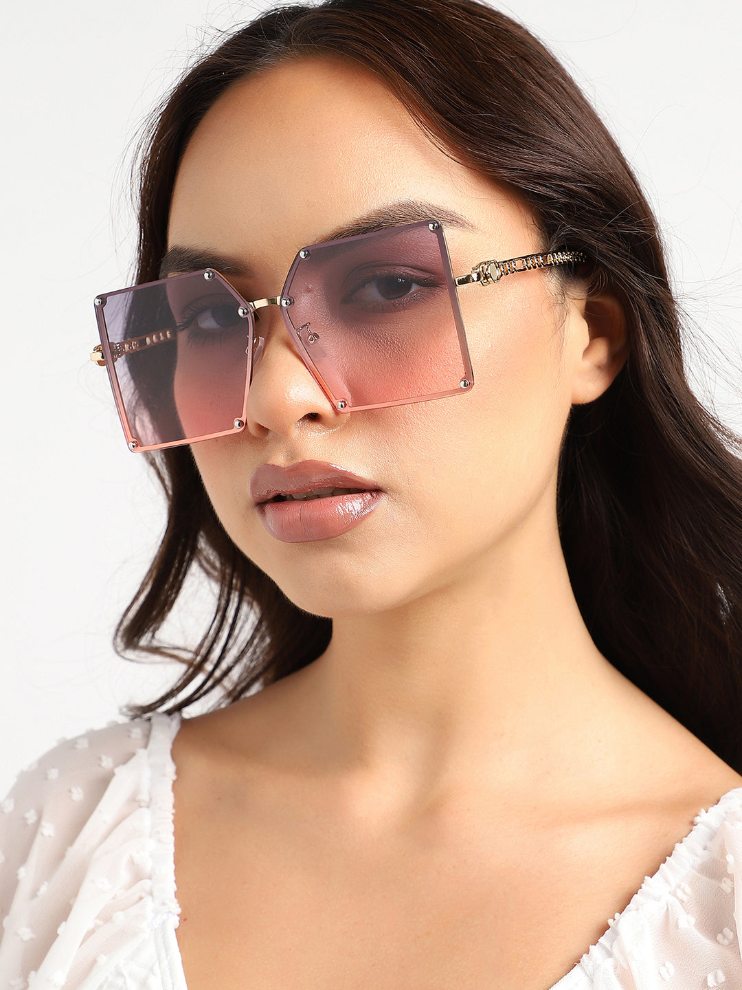 Gold Rectangular Sunglass