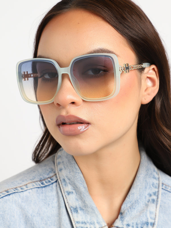 Tinted Lens White Frame Oversized Sunglass