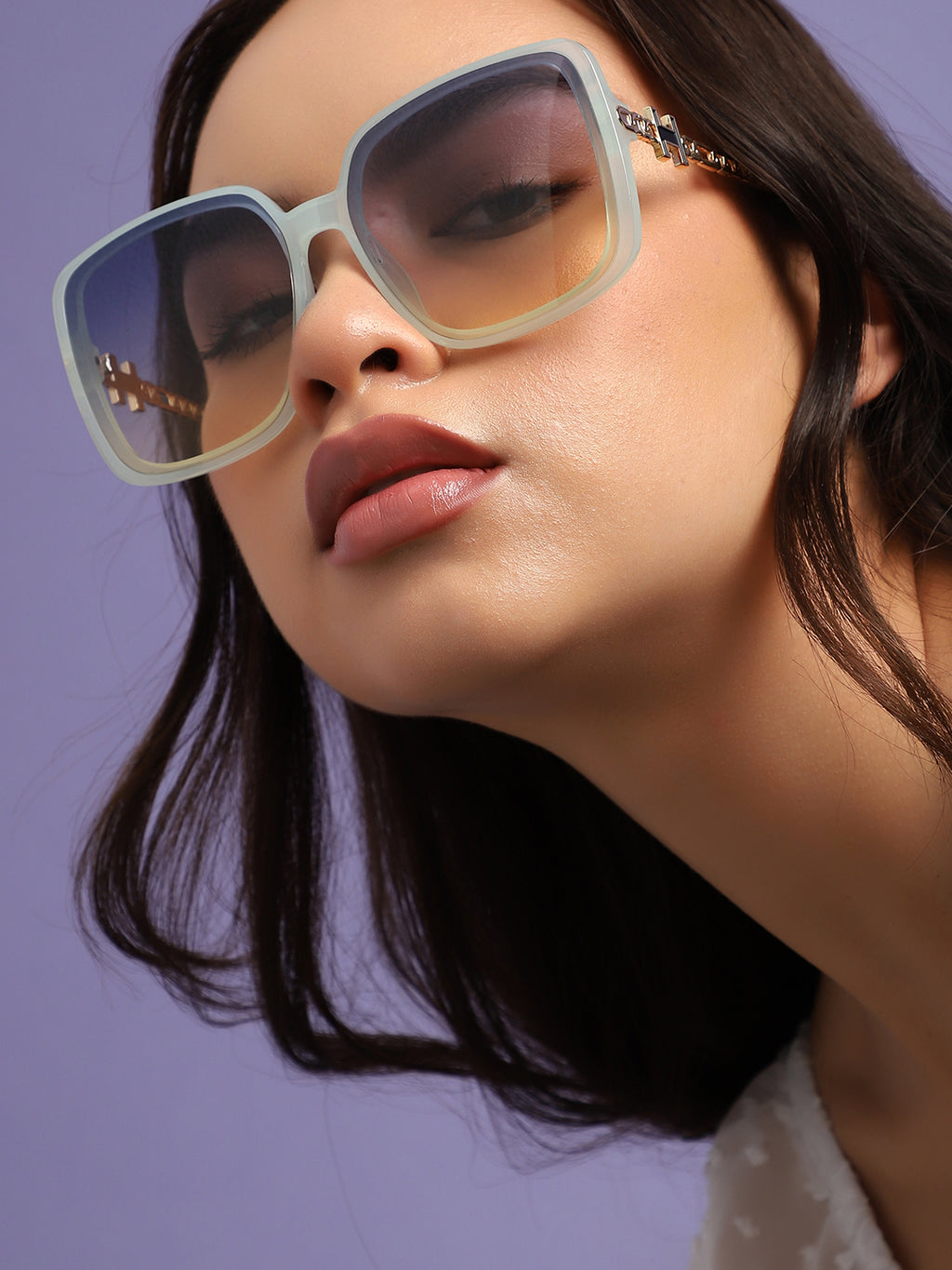 Tinted Lens White Frame Oversized Sunglass