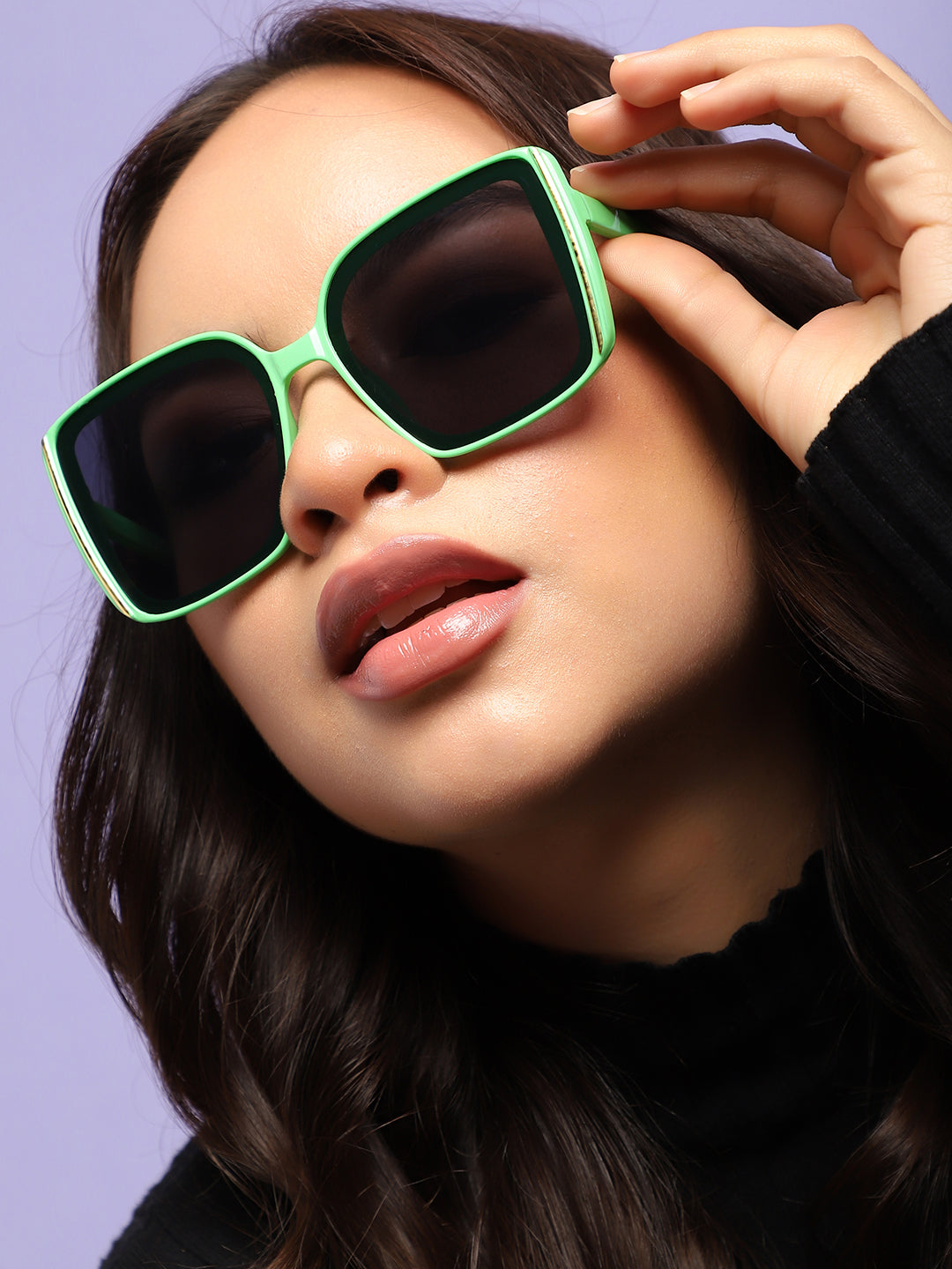 Tinted Black Lens, Green Frame Oversized Sunglass