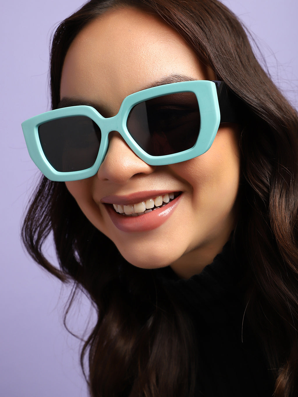 Tinted Lens, Black & Blue Frame Oversized Sunglass