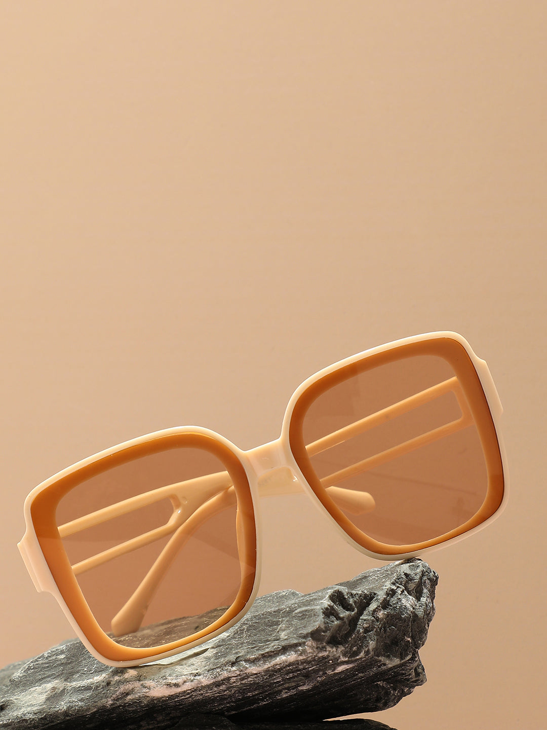 Tinted Lens With Beige Frame Oversized Sunglass