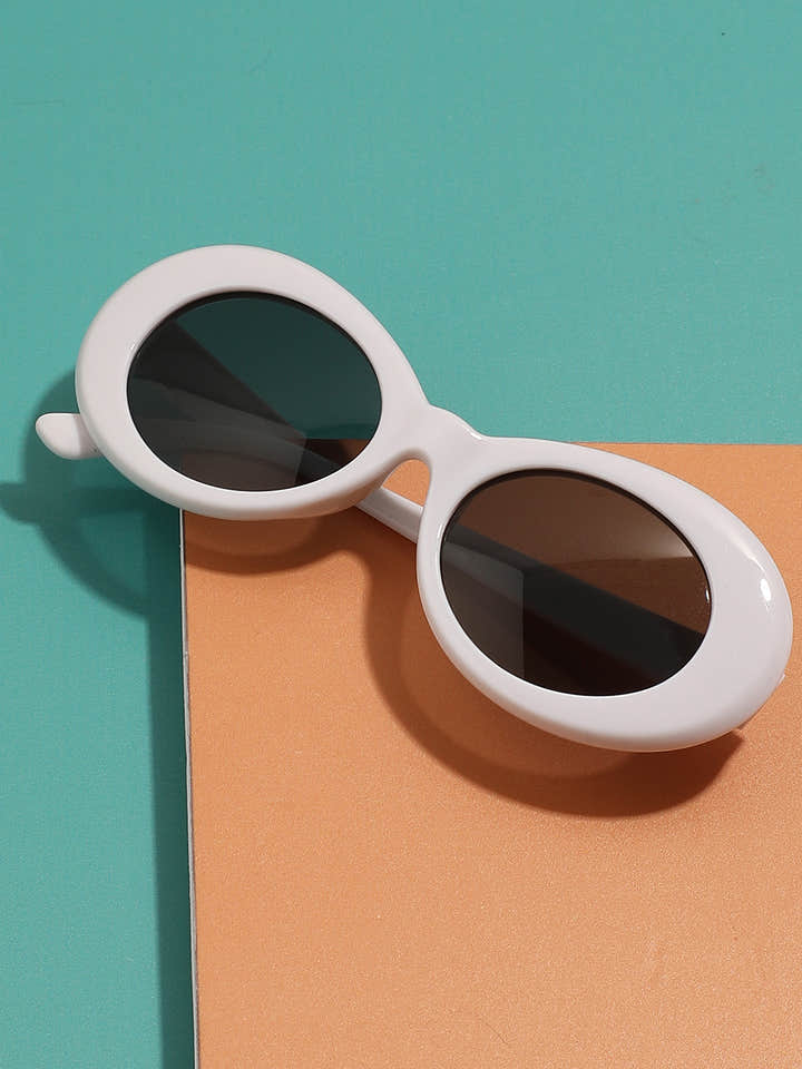Black Lens, White Frame Oval Sunglass