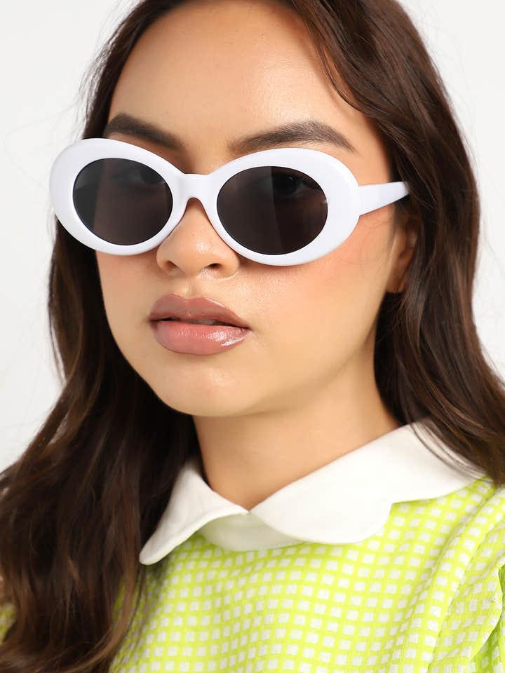 Black Lens, White Frame Oval Sunglass
