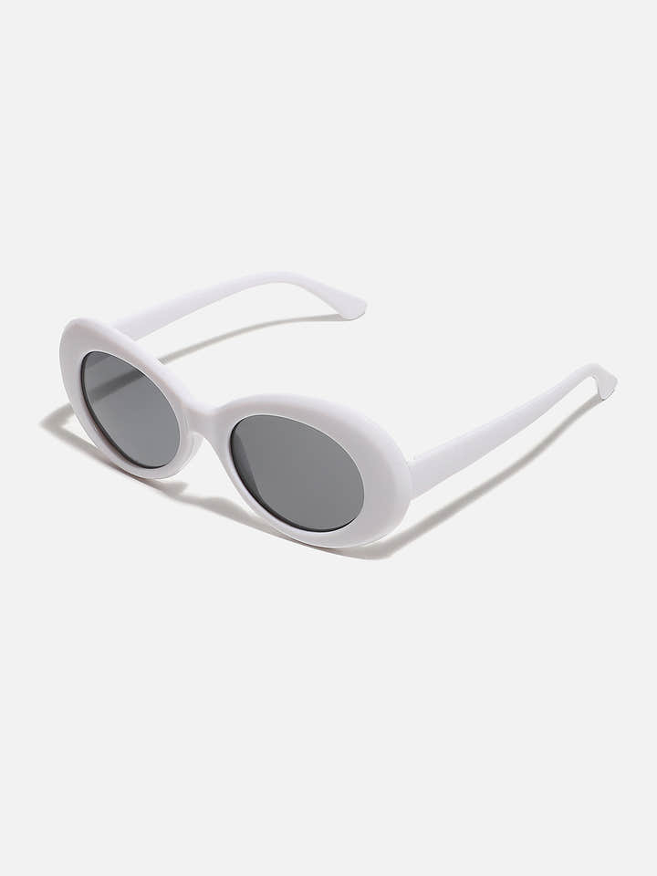 Black Lens, White Frame Oval Sunglass