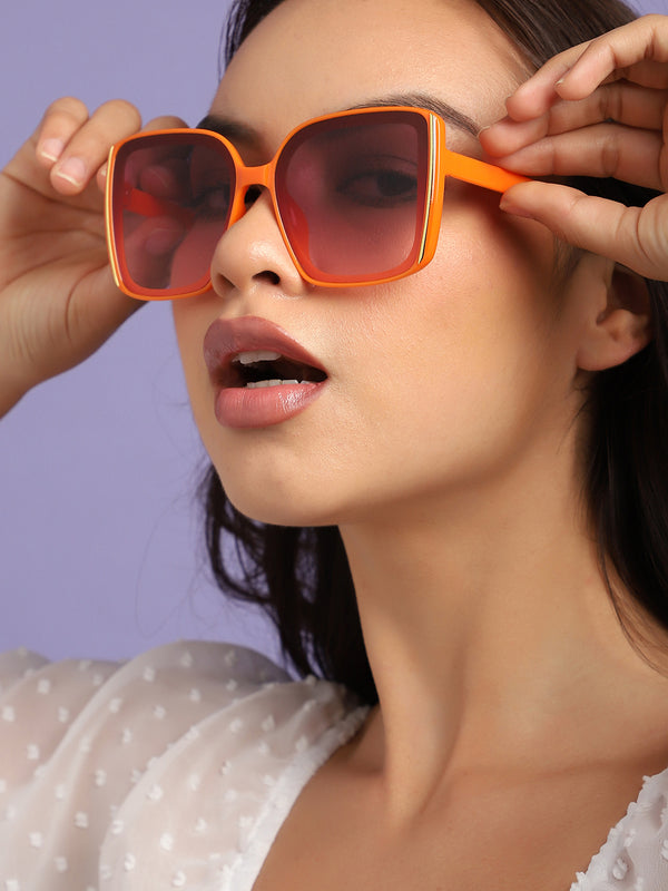 Tinted Lens Orange Frame Oversized Sunglass