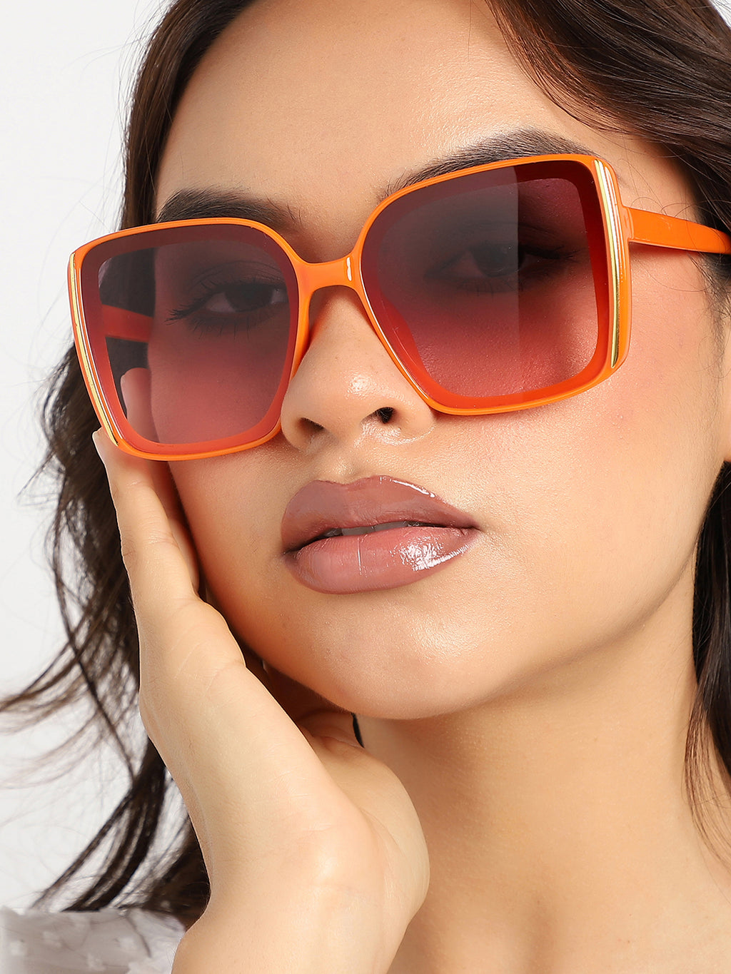 Tinted Lens Orange Frame Oversized Sunglass
