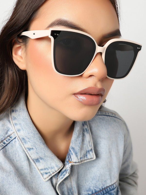 Tinted Lens White Frame Oversized Sunglass