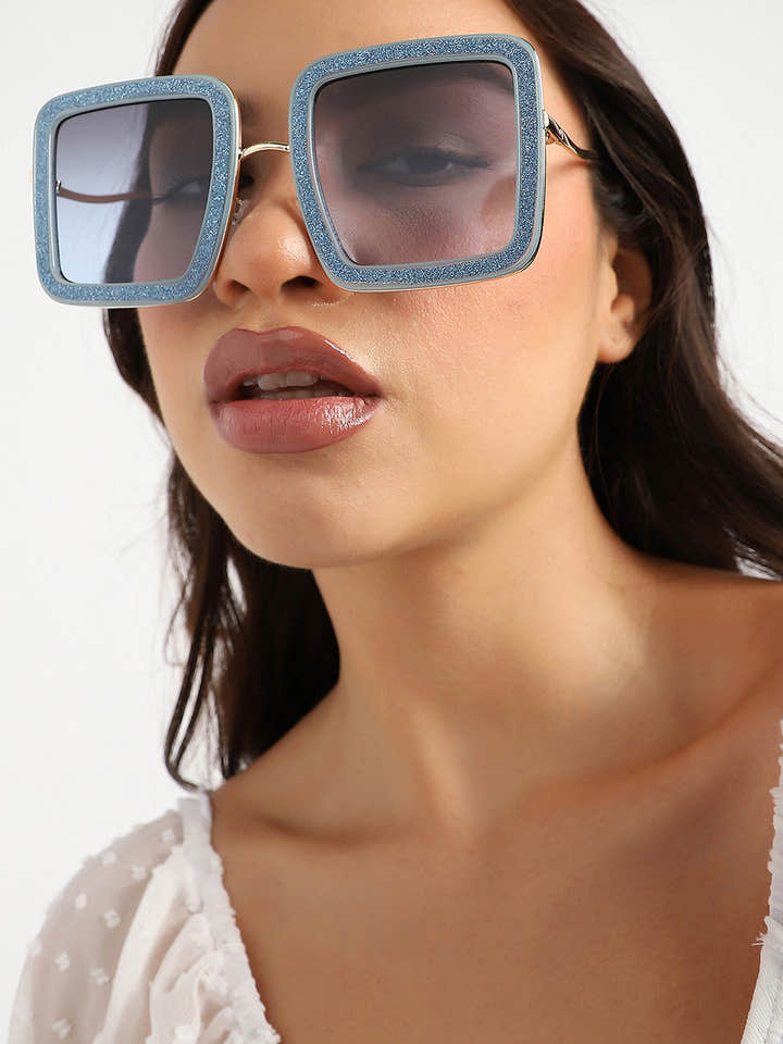 Blue & Gold Rectangular Sunglass