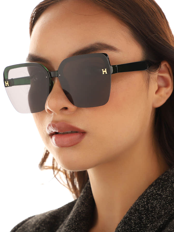 Tinted Lens Black & Green Frame Oversized Sunglass