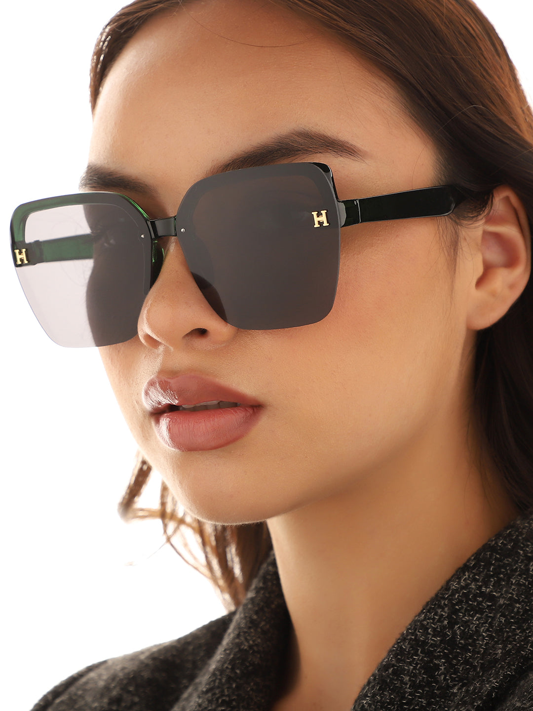 Tinted Lens Black & Green Frame Oversized Sunglass