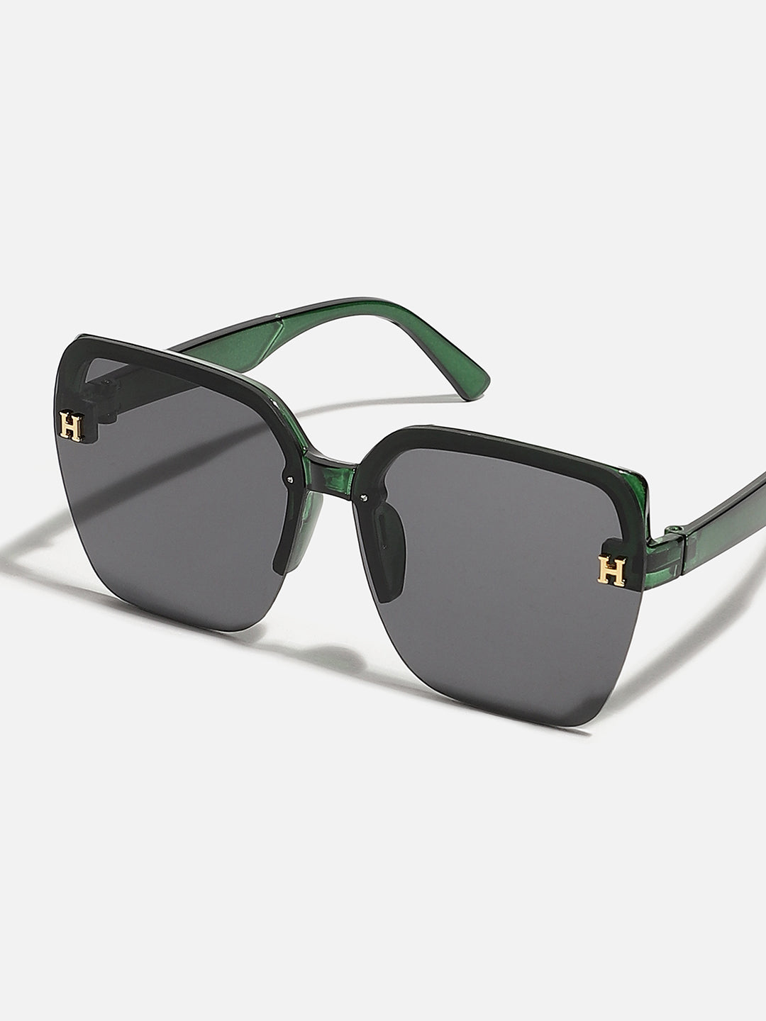 WOMEN TINTED LENS BLACK & GREEN FRAME OVERSIZED SUNGLASS