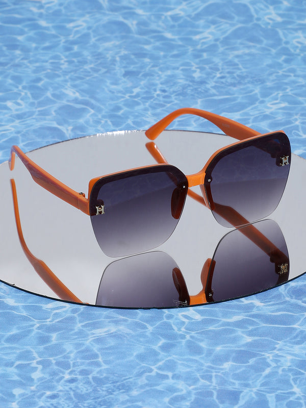 Tinted Lens Black & Orange Frame Oversized Sunglass