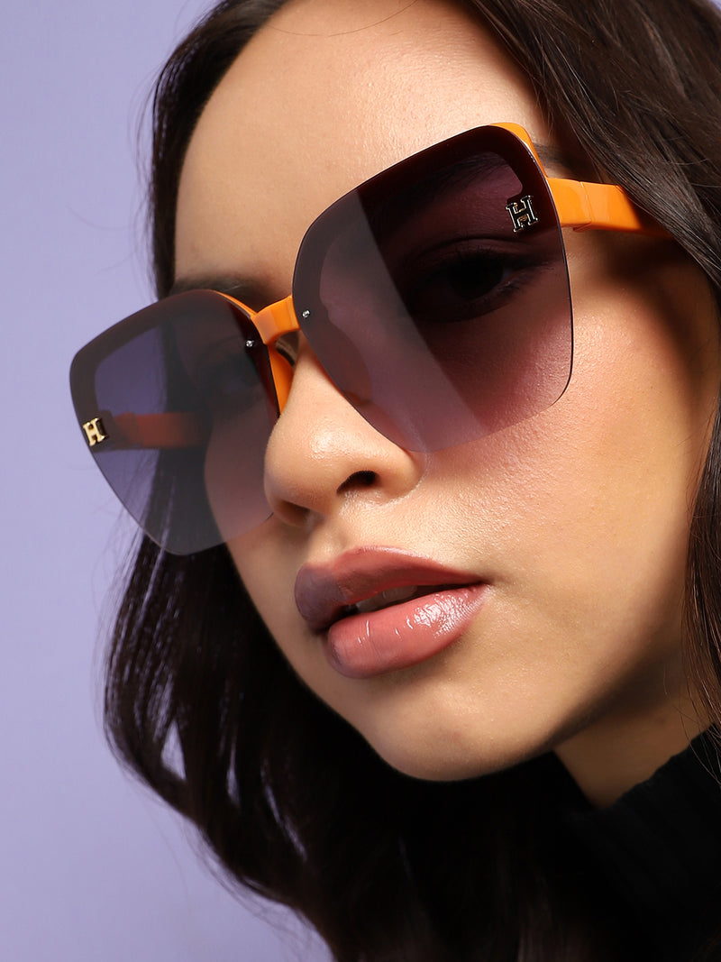 Tinted Lens Black & Orange Frame Oversized Sunglass