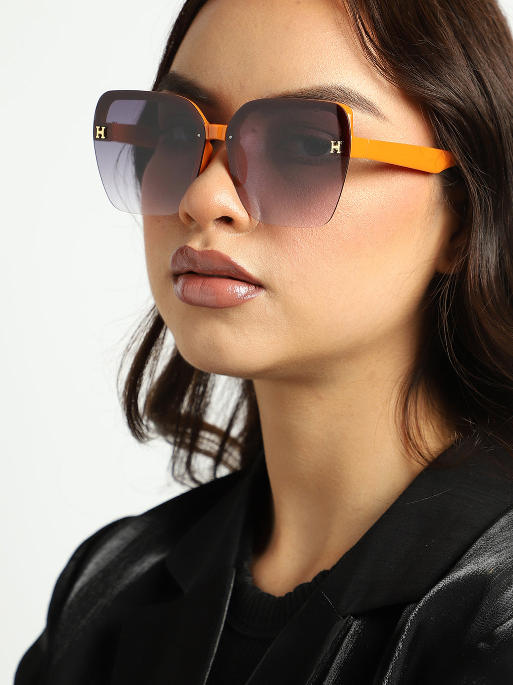 Tinted Lens Black & Orange Frame Oversized Sunglass