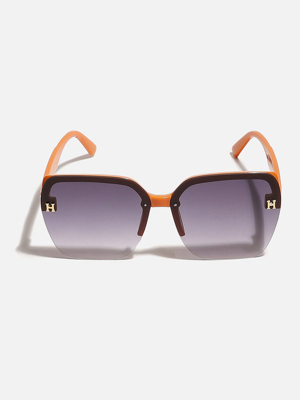 Tinted Lens Black & Orange Frame Oversized Sunglass