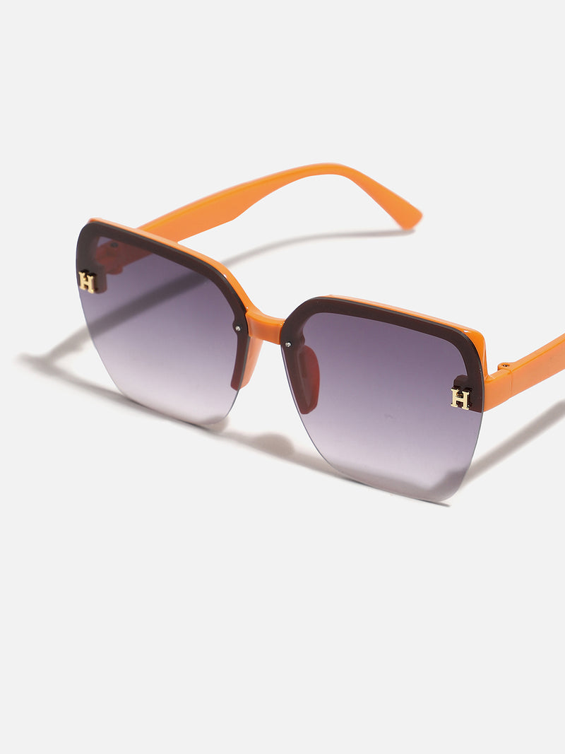 WOMEN TINTED LENS BLACK & ORANGE FRAME OVERSIZED SUNGLASS