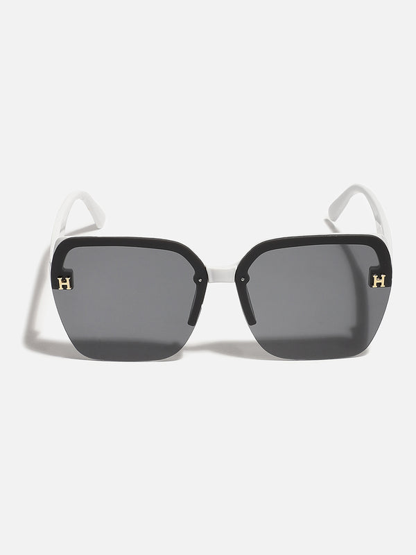 Tinted Lens Black & White Frame Oversized Sunglass
