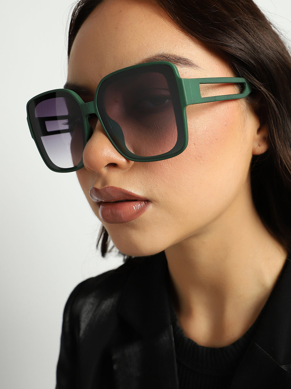 Tinted Lens Black & Green Frame Oversized Sunglass