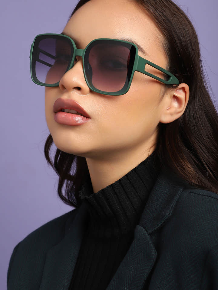 Tinted Lens Black & Green Frame Oversized Sunglass