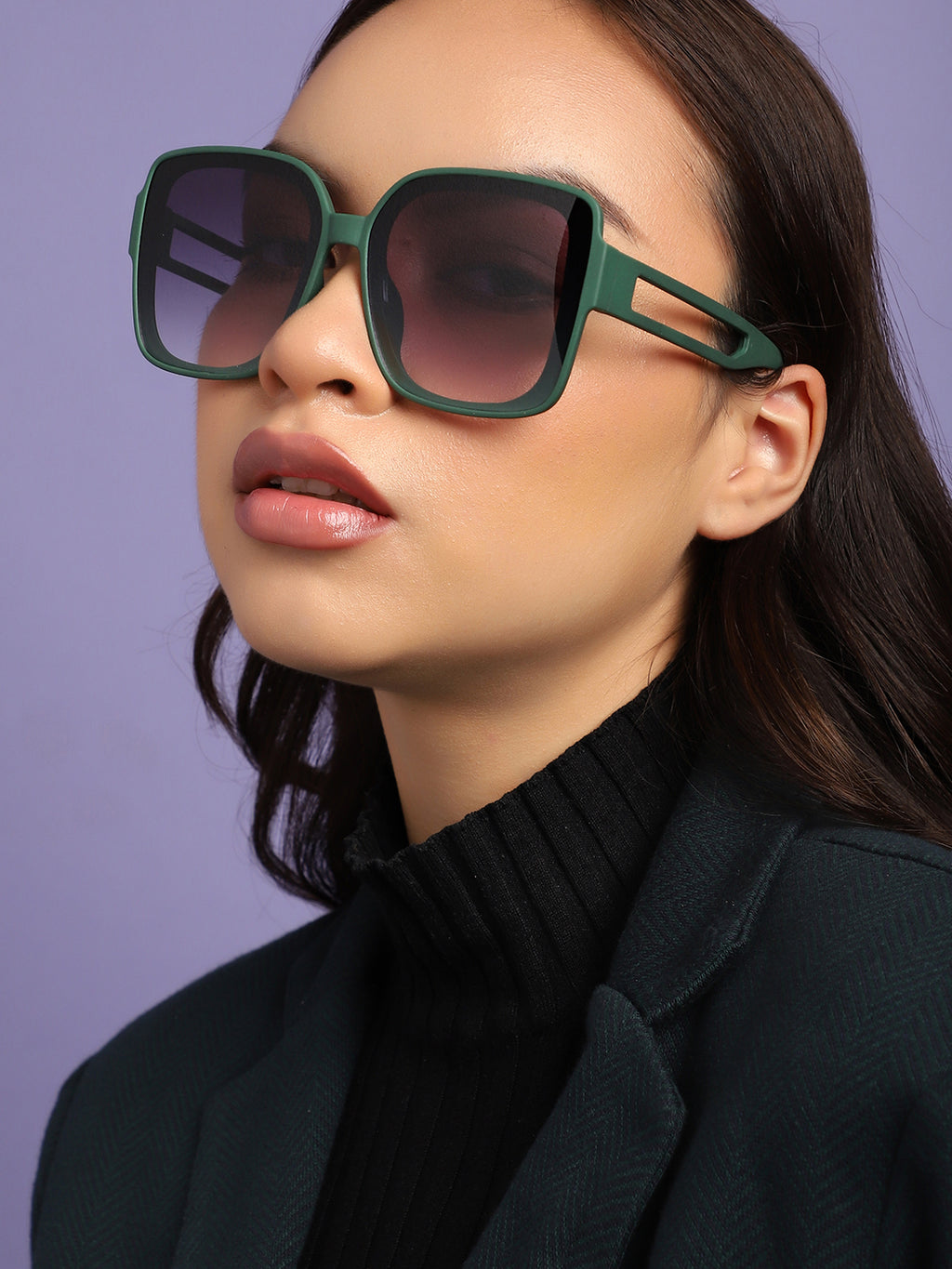 Tinted Lens Black & Green Frame Oversized Sunglass