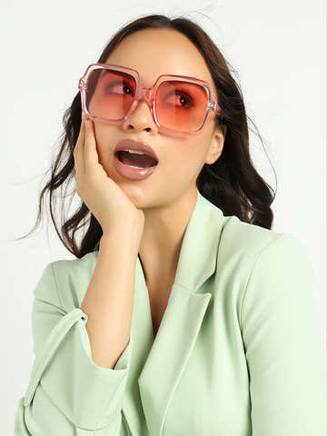 Tinted Lens Pink Frame Oversized Sunglass