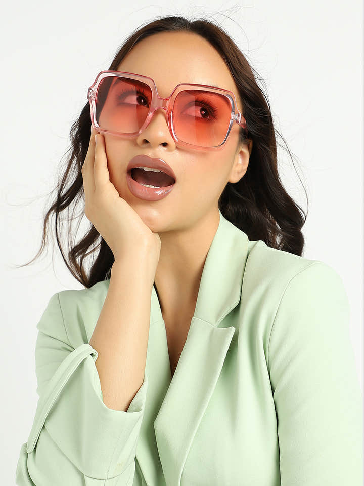 Tinted Lens Pink Frame Oversized Sunglass